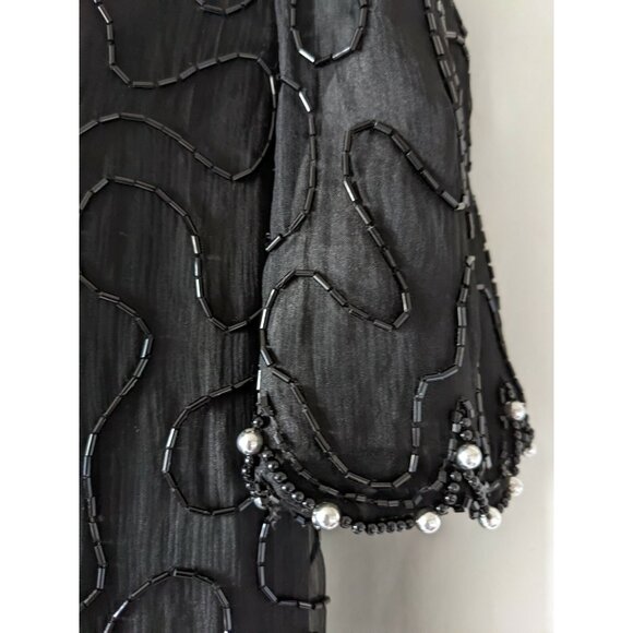 Laurence Kazar Designer Women Silk Blouse Top Black Sequins Beads Vintage Size S - Picture 4 of 8